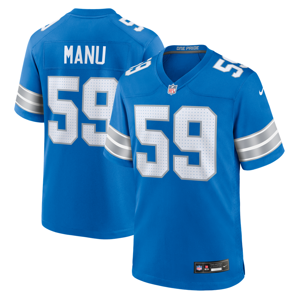 Men's Detroit Lions Giovanni Manu Blue Team Game Jersey