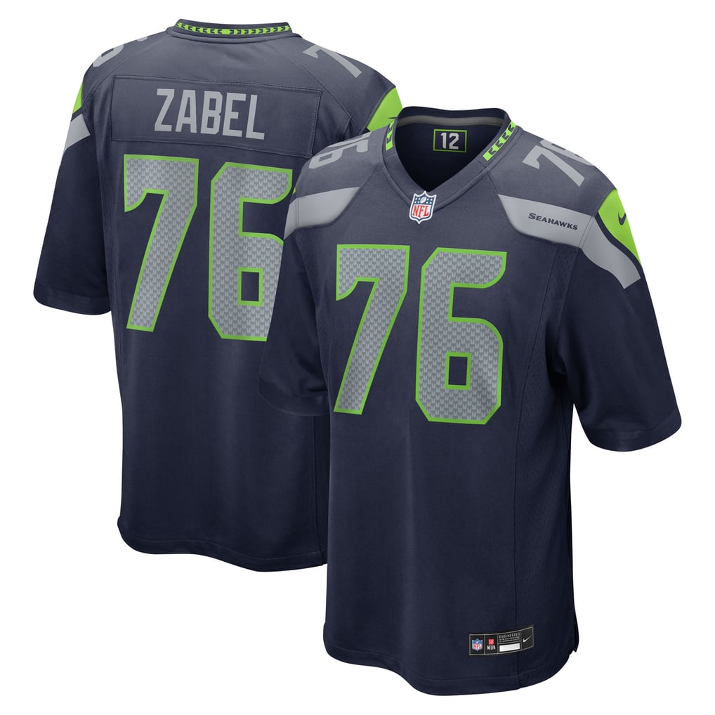 Men's Seattle Seahawks Grey Zabel Navy Team Game Jersey