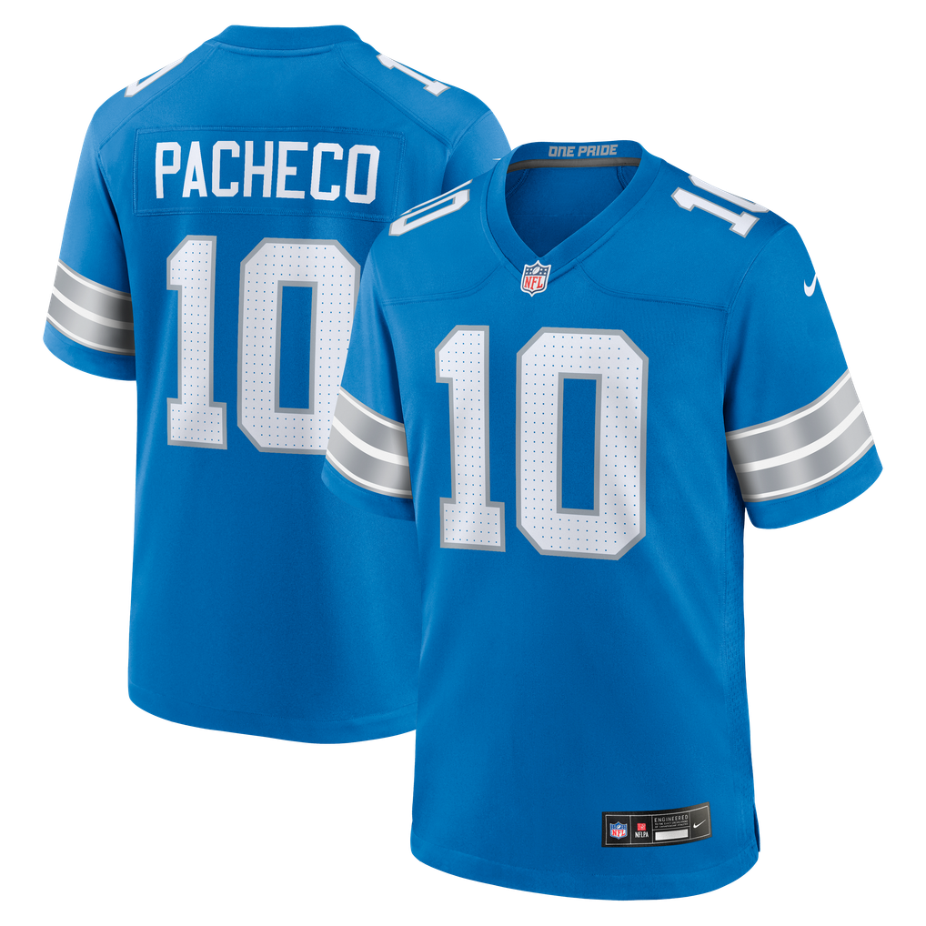 Men's Detroit Lions Isiah Pacheco Blue Team Game Jersey