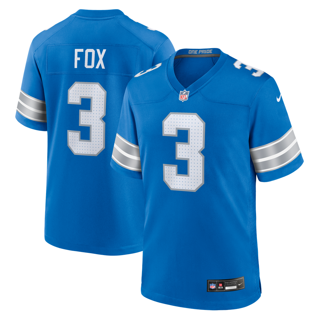 Men's Detroit Lions Jack Fox Blue Team Game Jersey