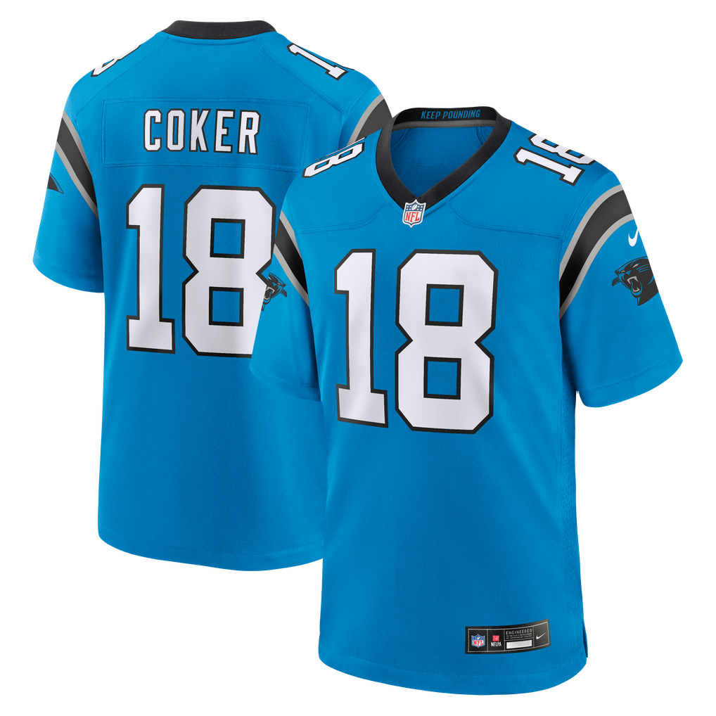 Men's Carolina Panthers Jalen Coker Blue Alternate Game Jersey