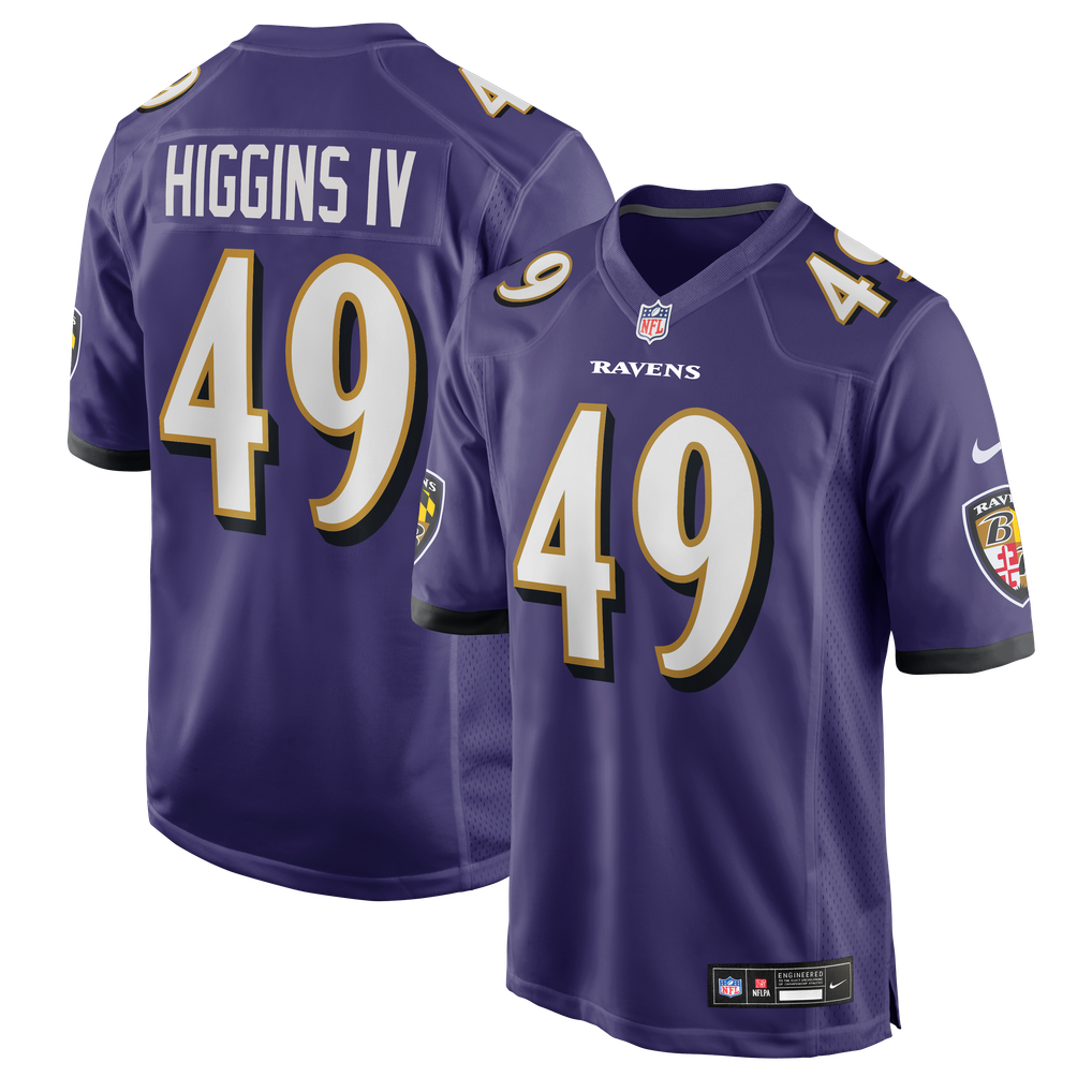 Men's Baltimore Ravens Jay Higgins IV Purple Team Game Jersey