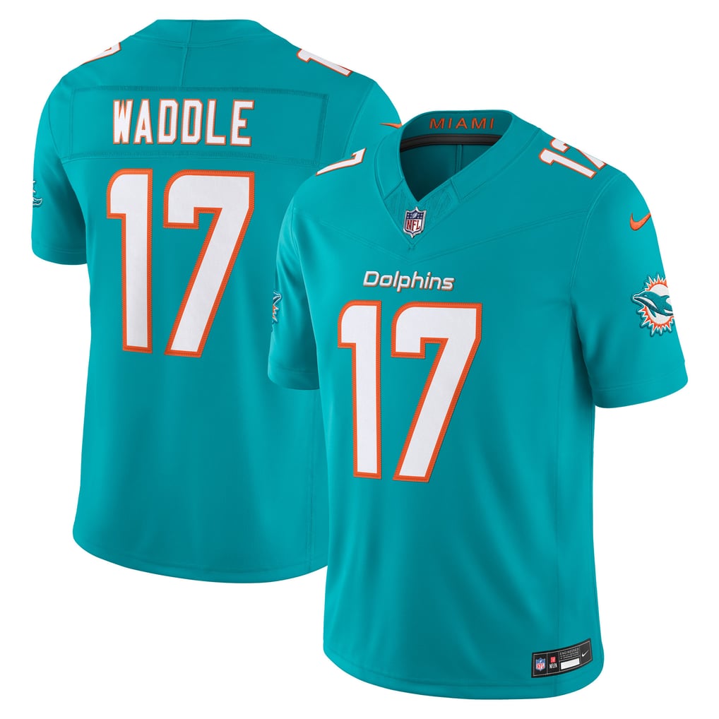 Men's Miami Dolphins Jaylen Waddle Aqua Team Vapor F.U.S.E. Stitched Limited Jersey