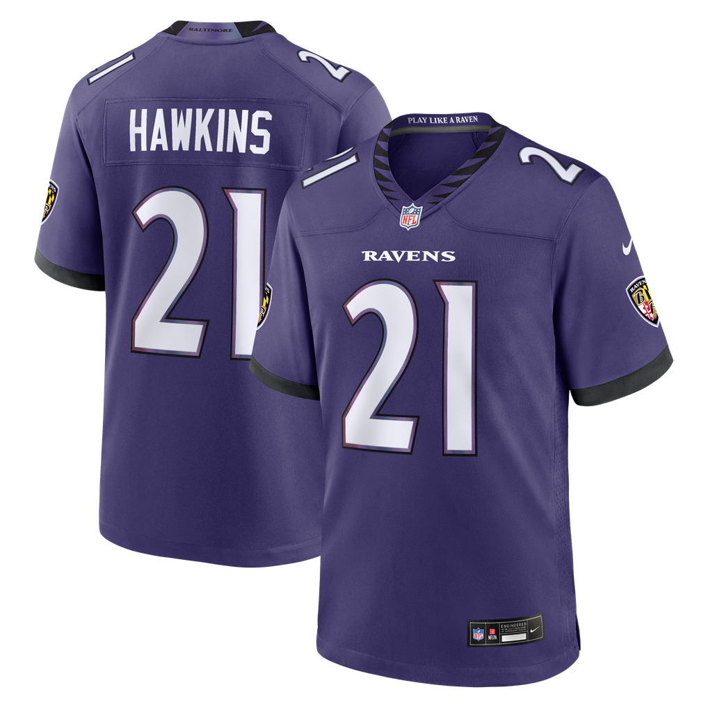 Men's Baltimore Ravens Jaylinn Hawkins Purple Team Game Jersey