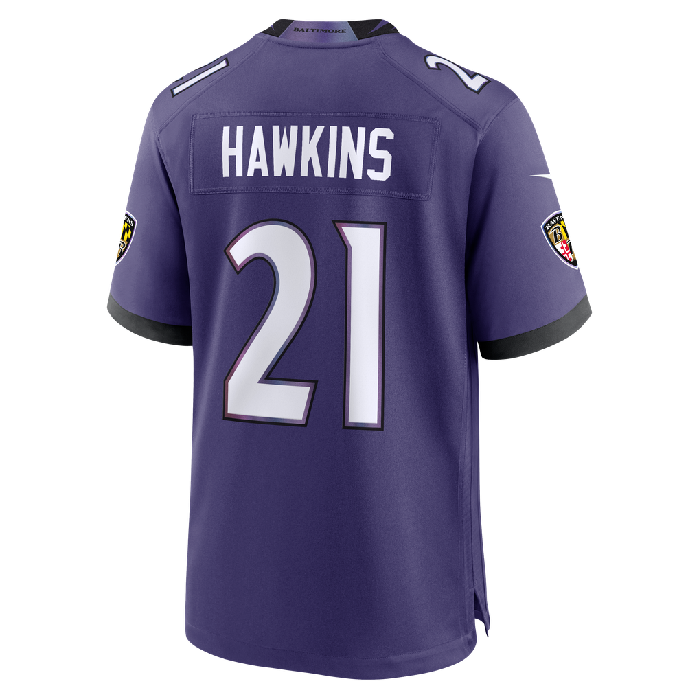 Men's Baltimore Ravens Jaylinn Hawkins Purple Team Game Jersey