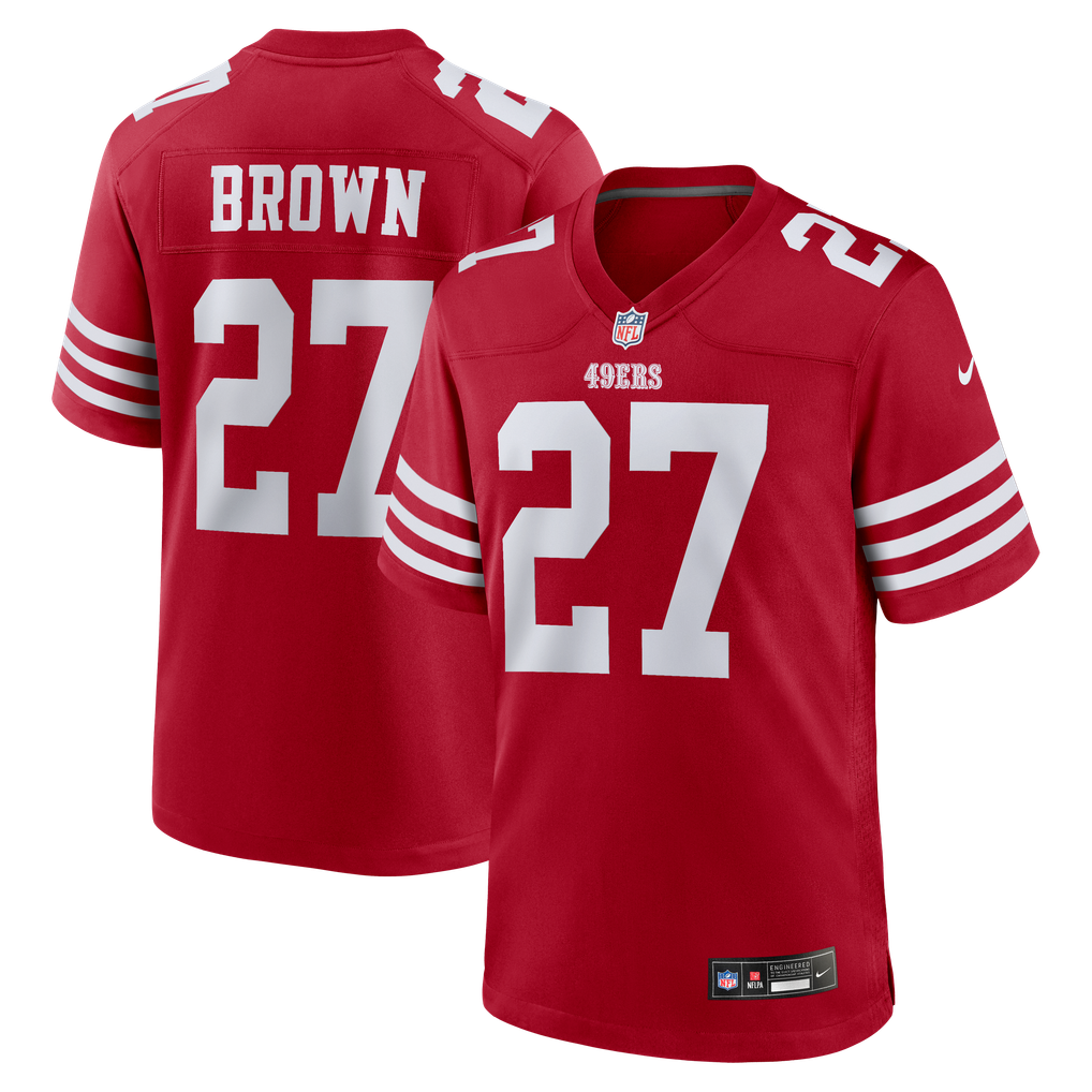 Men's San Francisco 49ers Ji'Ayir Brown Scarlet Team Game Jersey