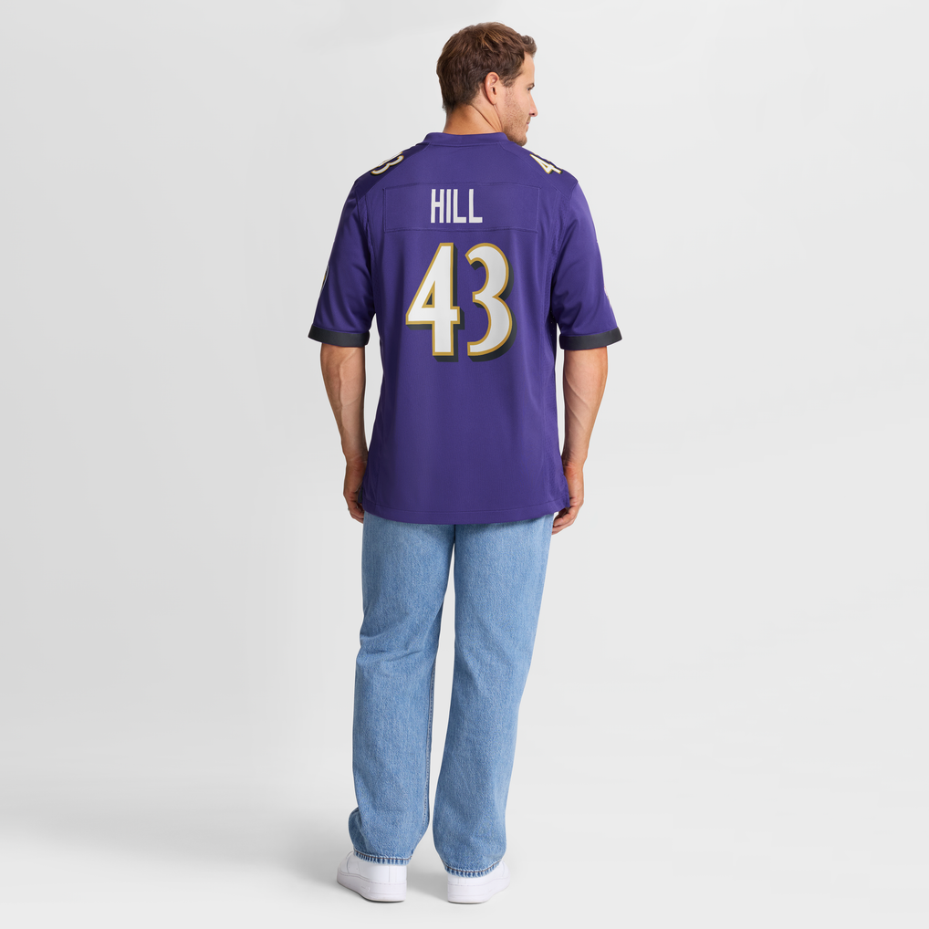 Men's Baltimore Ravens Justice Hill Purple Game Jersey