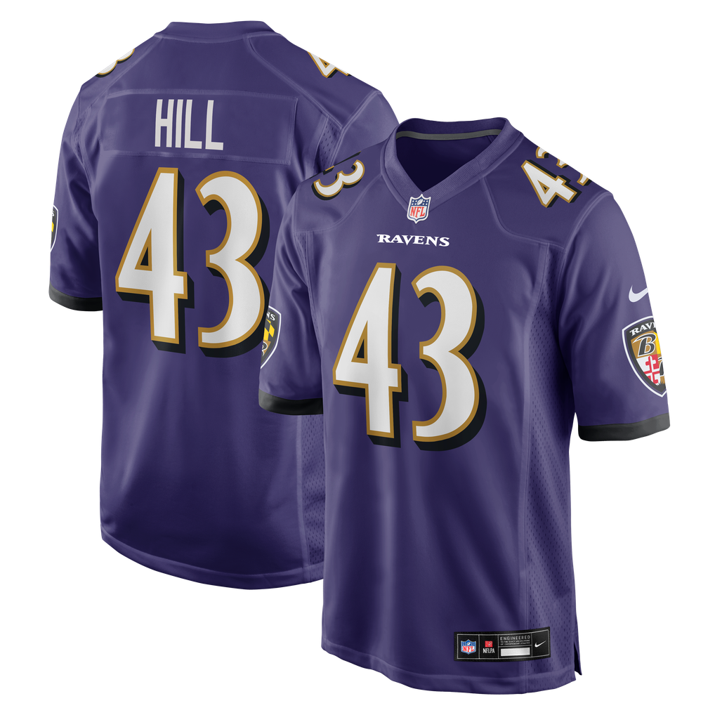 Men's Baltimore Ravens Justice Hill Purple Game Jersey