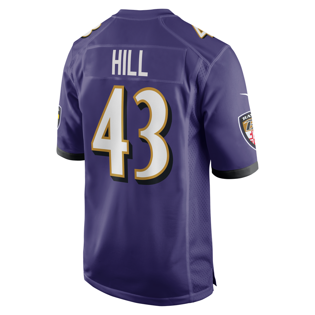 Men's Baltimore Ravens Justice Hill Purple Game Jersey