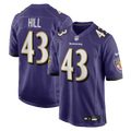 Men's Baltimore Ravens Justice Hill Purple Game Jersey