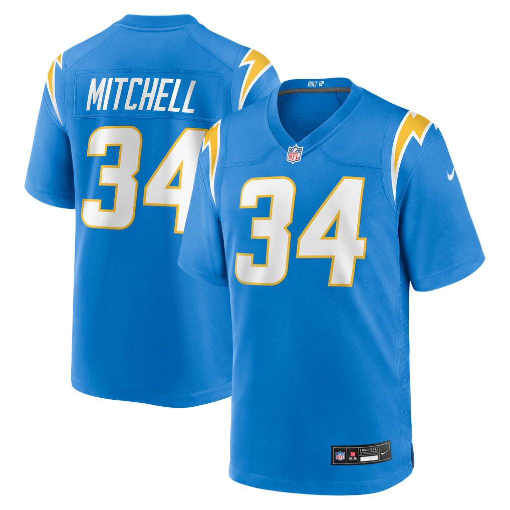 Men's Los Angeles Chargers Keaton Mitchell Powder Blue Team Game Jersey