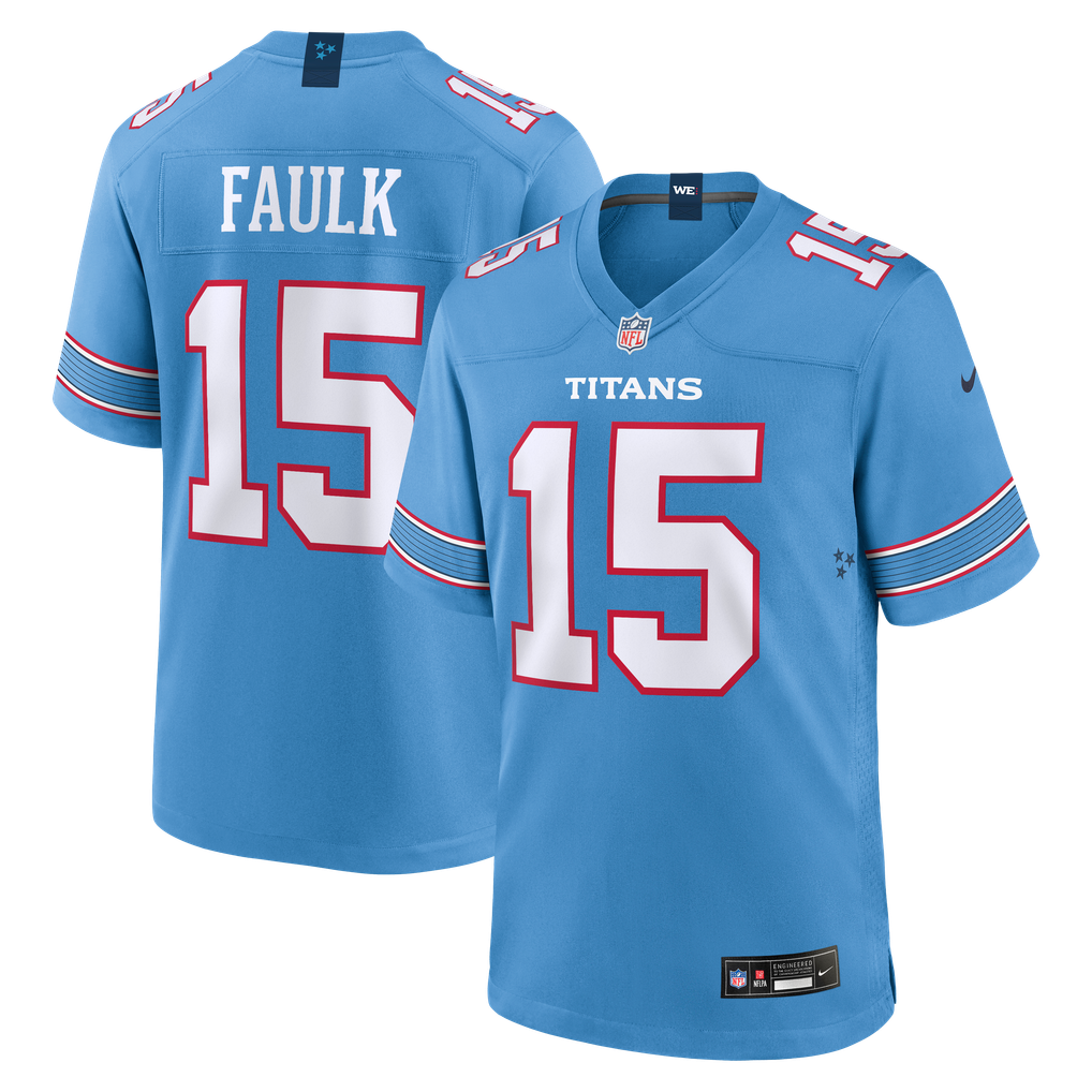 Men's Tennessee Titans Keldric Faulk Light Blue Team Game Jersey