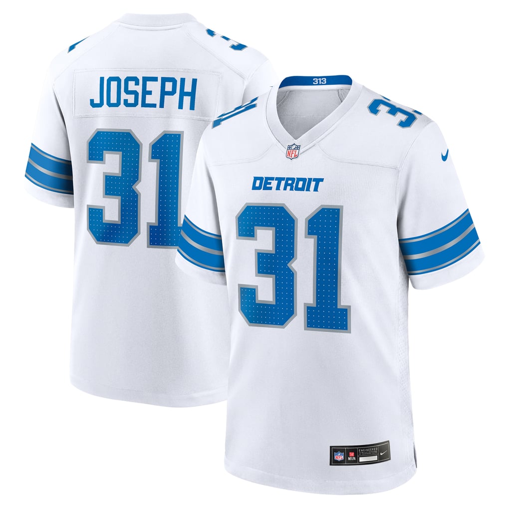 Men's Detroit Lions Kerby Joseph White Game Jersey