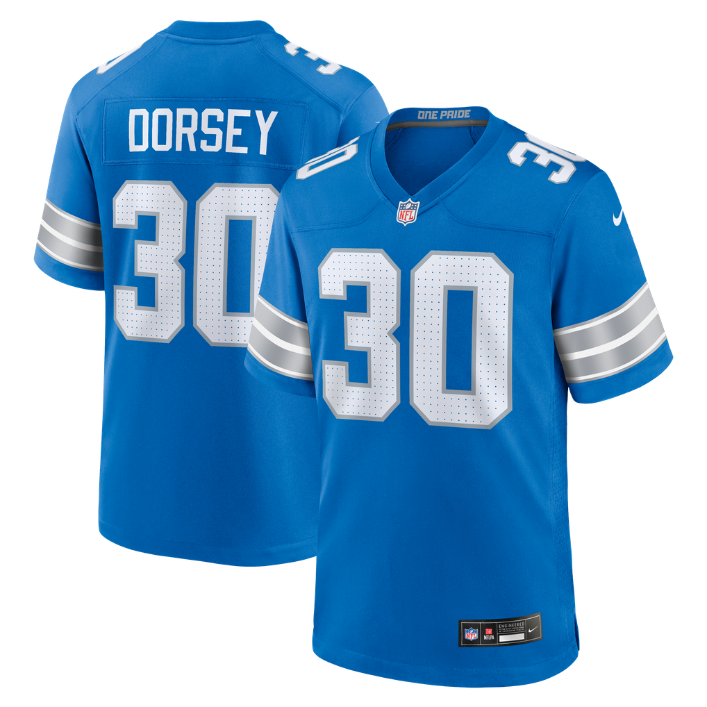 Men's Detroit Lions Khalil Dorsey Blue Team Game Jersey