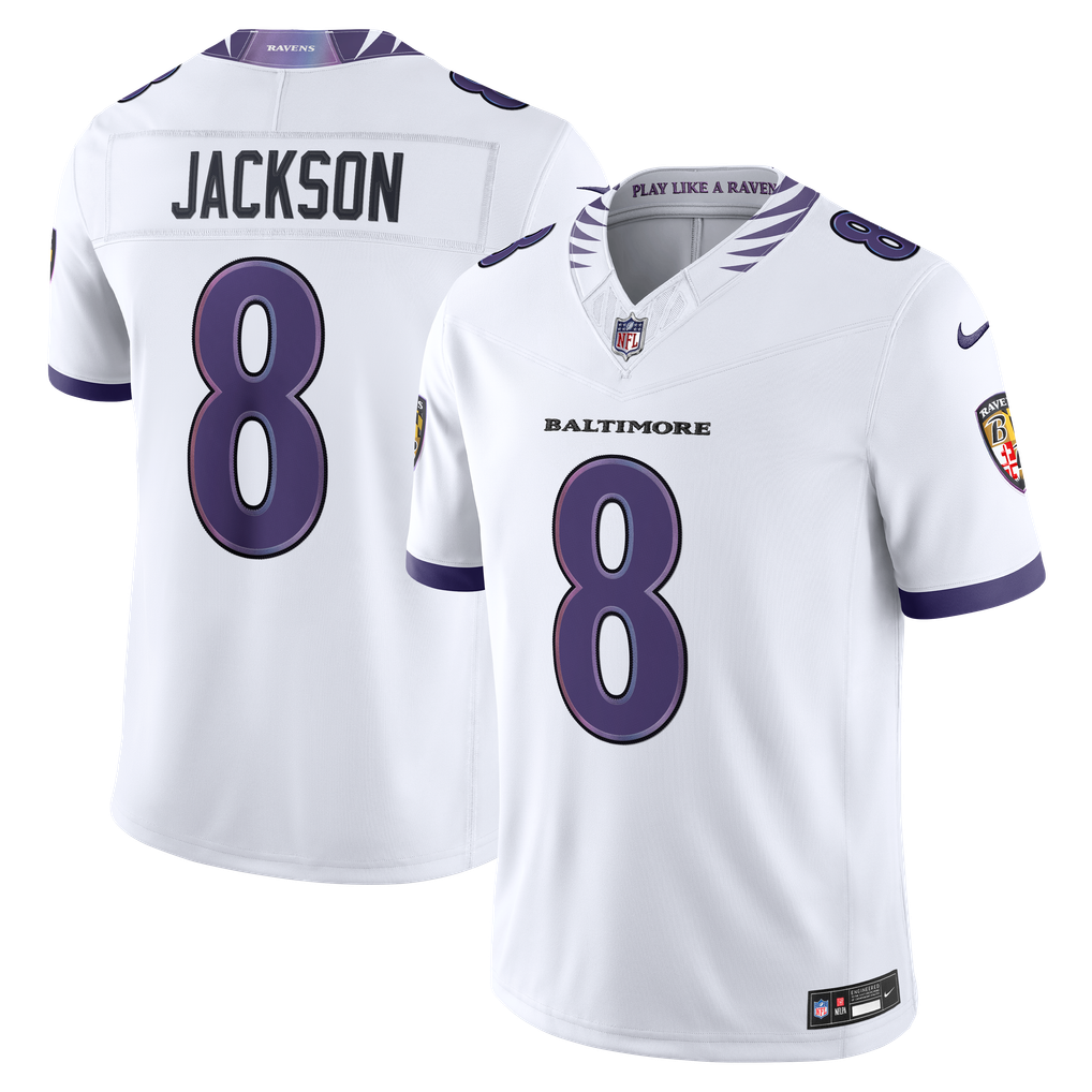 Men's Baltimore Ravens Lamar Jackson White Vapor F.U.S.E. Stitched Limited Jersey