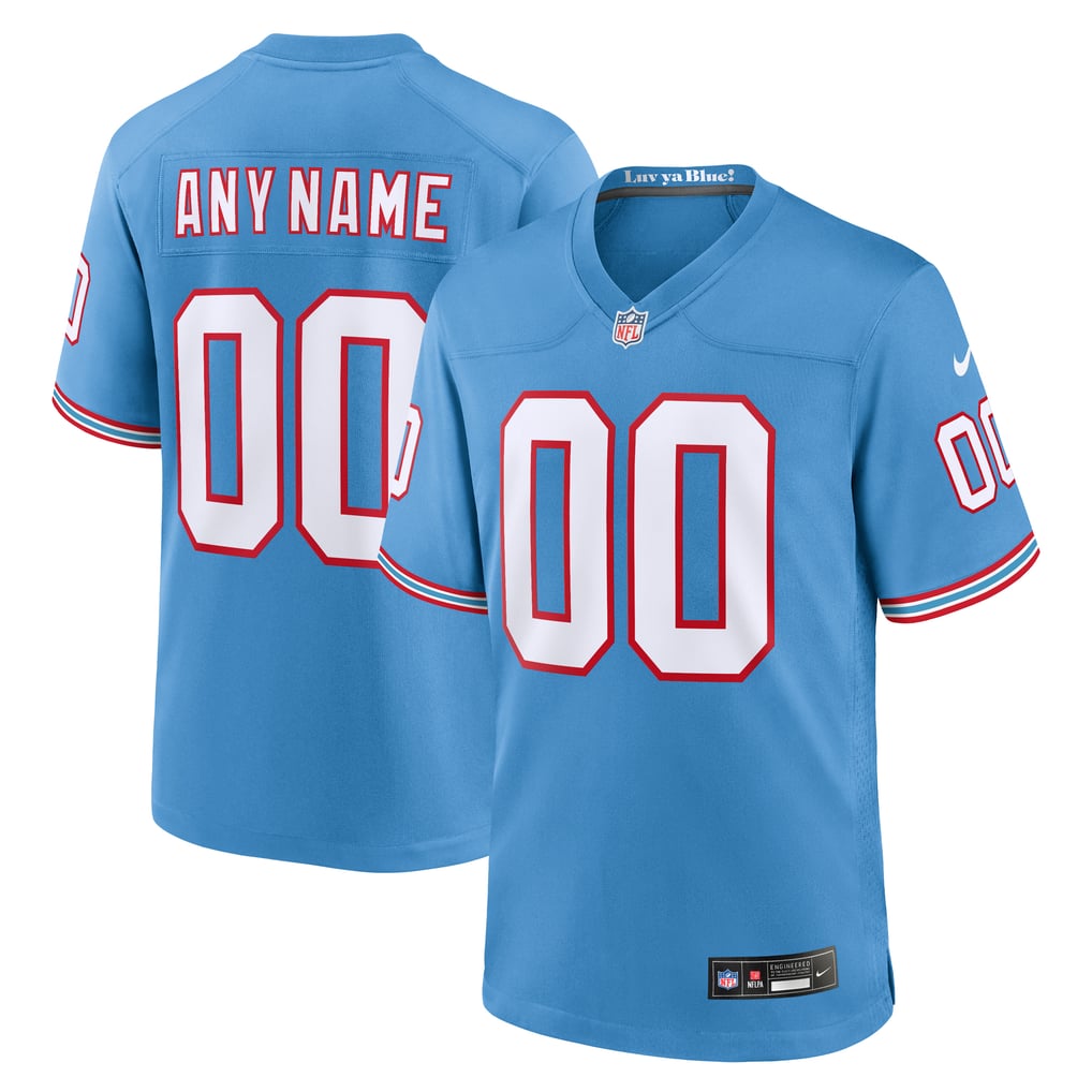 Men's Tennessee Titans Light Blue Oilers Throwback Custom Game Jersey