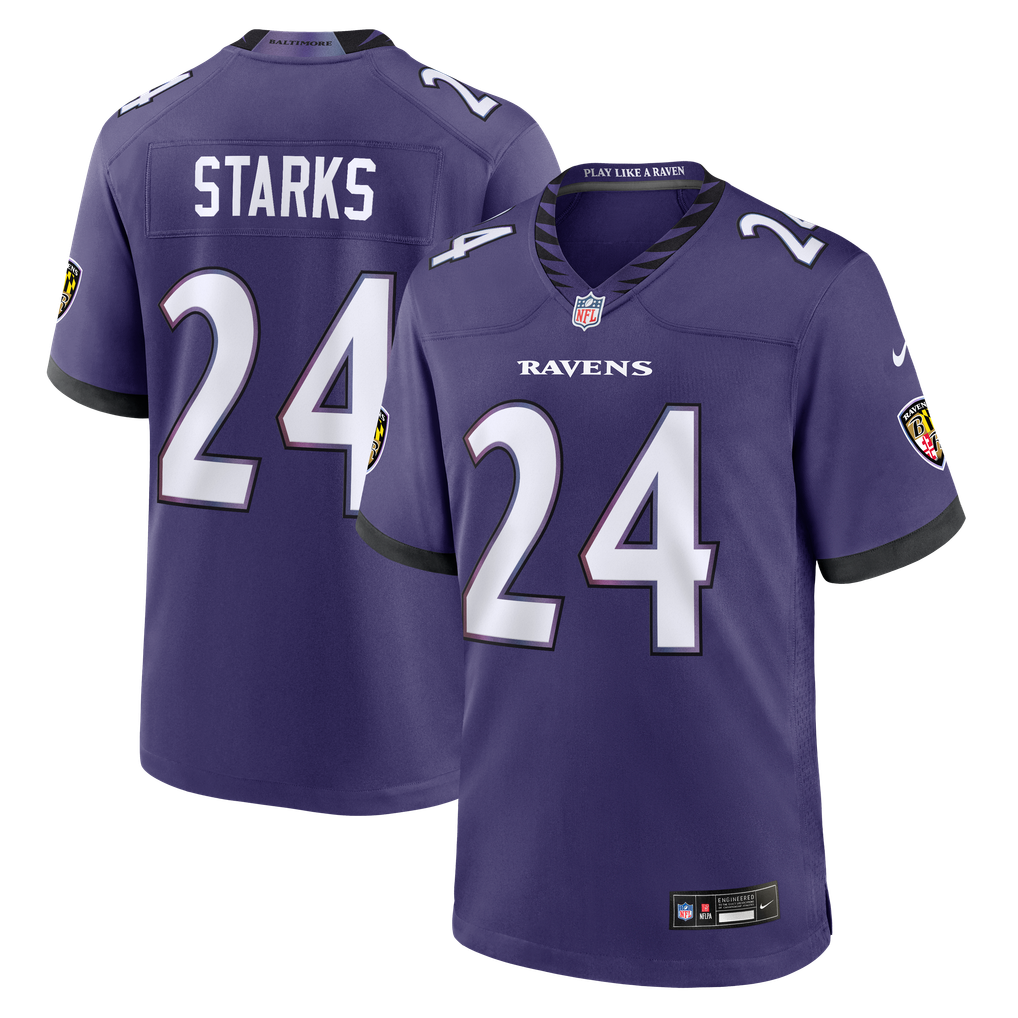 Men's Baltimore Ravens Malaki Starks Purple Team Game Jersey