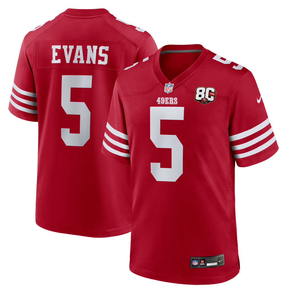 Men's San Francisco 49ers Mike Evans Scarlet 80th Anniversary Game Jersey