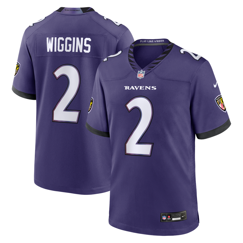 Men's Baltimore Ravens Nate Wiggins Purple Team Game Jersey