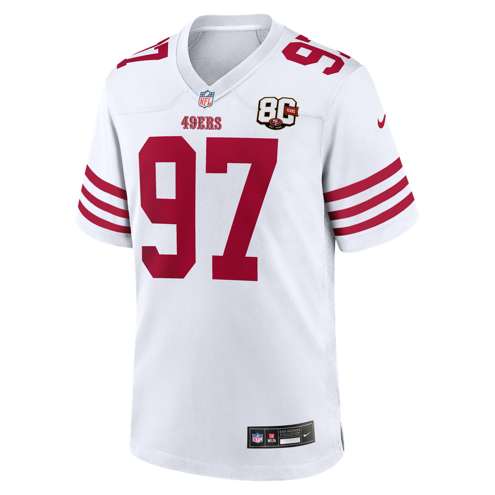 Men's San Francisco 49ers Nick Bosa White 80th Anniversary Game Jersey