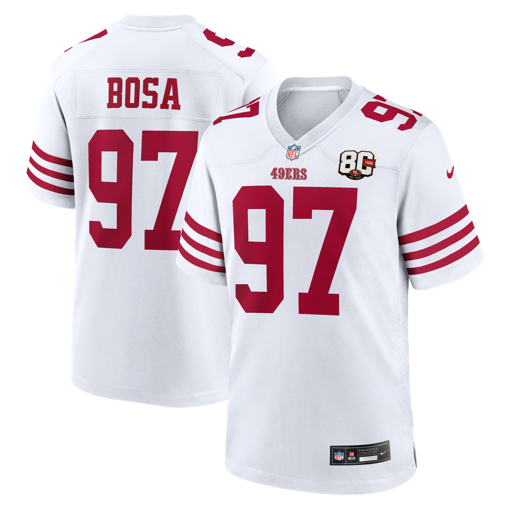 Men's San Francisco 49ers Nick Bosa White 80th Anniversary Game Jersey