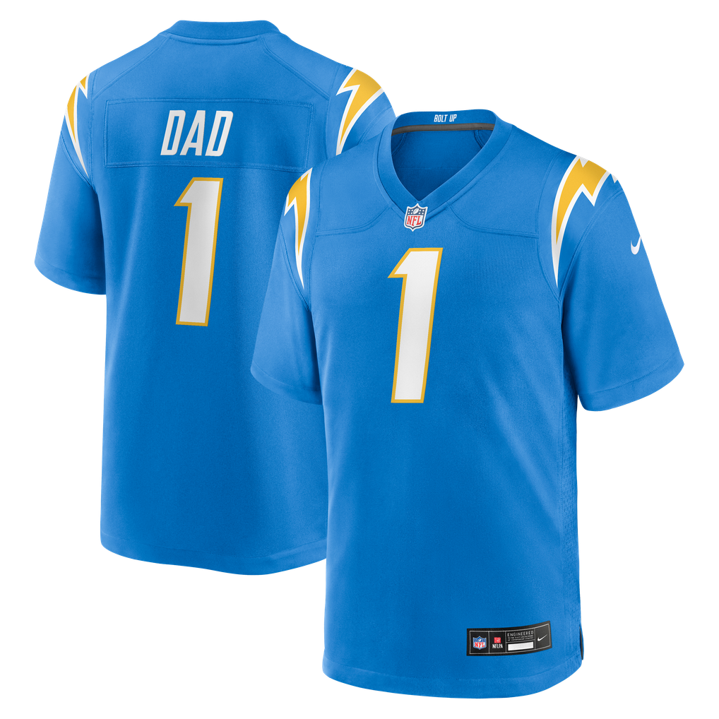 Men's Los Angeles Chargers Number 1 Dad Powder Blue Game Jersey