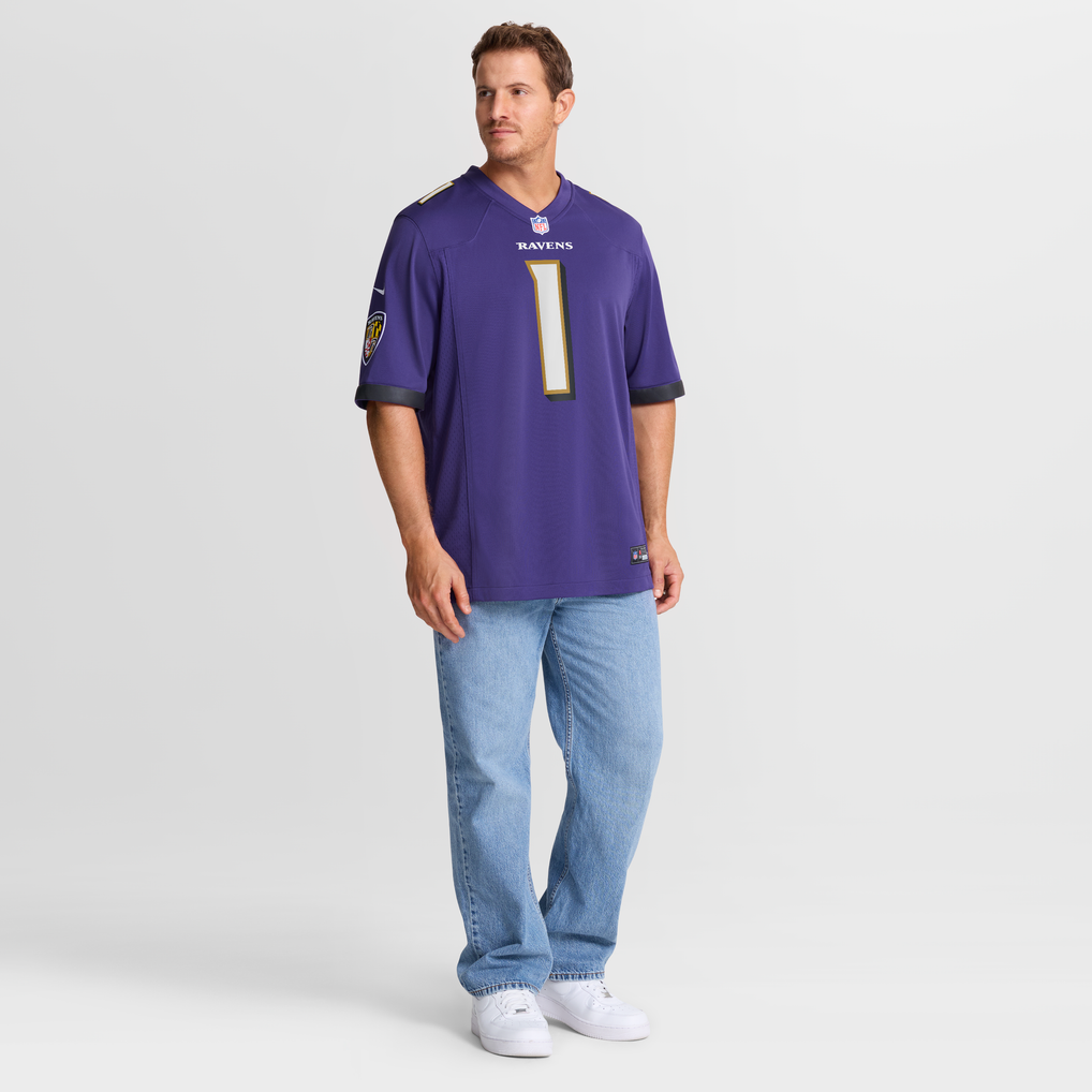 Men's Baltimore Ravens Number 1 Dad Purple Game Jersey