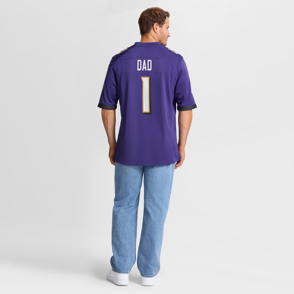 Men's Baltimore Ravens Number 1 Dad Purple Game Jersey