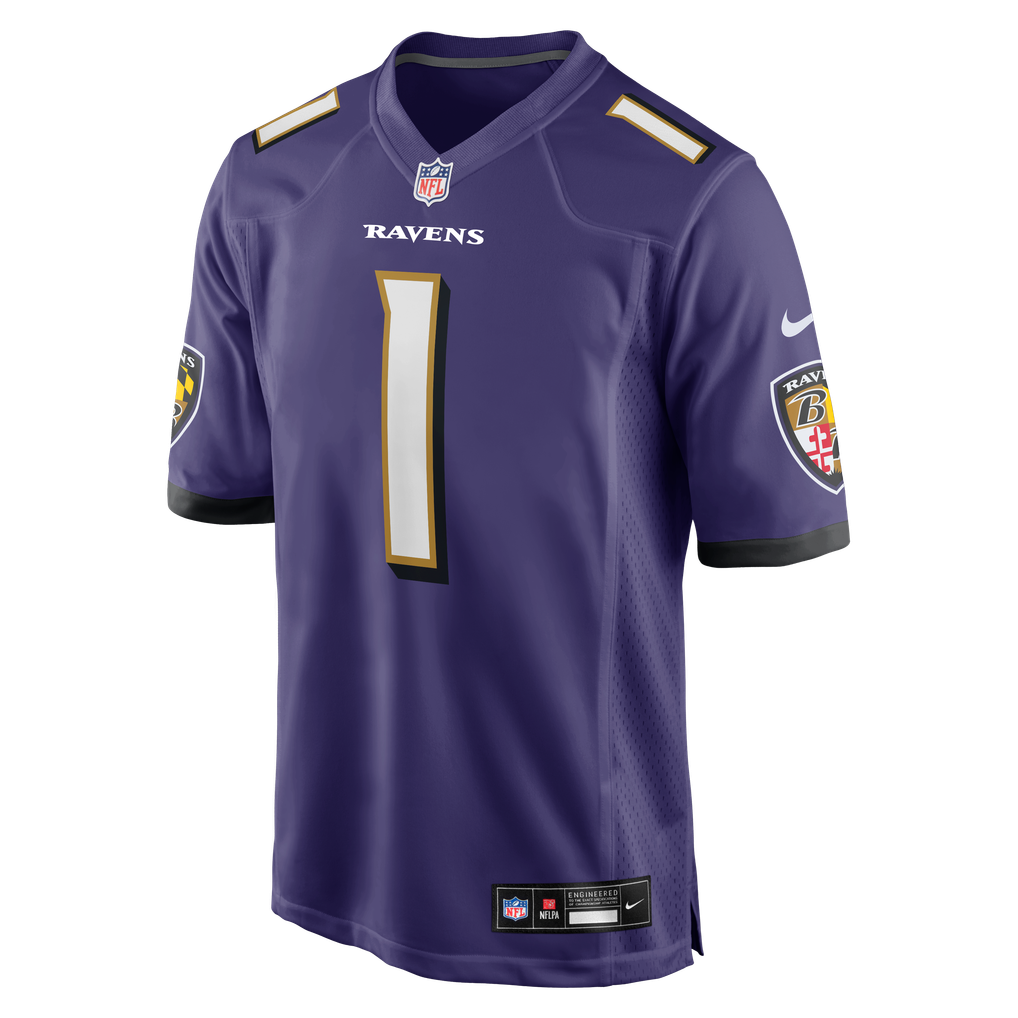 Men's Baltimore Ravens Number 1 Dad Purple Game Jersey