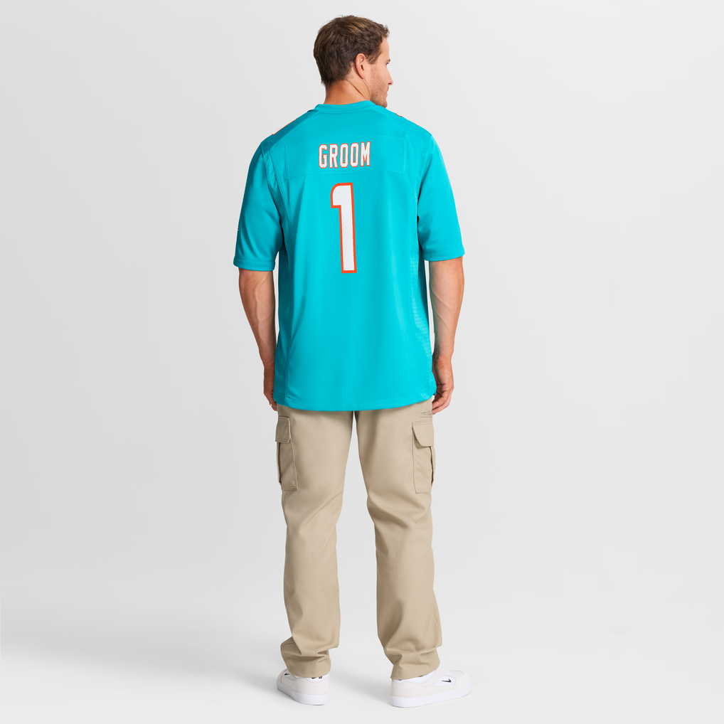 Men's Miami Dolphins Number 1 Groom Aqua Game Jersey