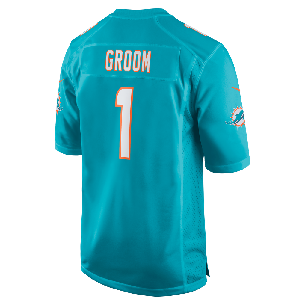 Men's Miami Dolphins Number 1 Groom Aqua Game Jersey