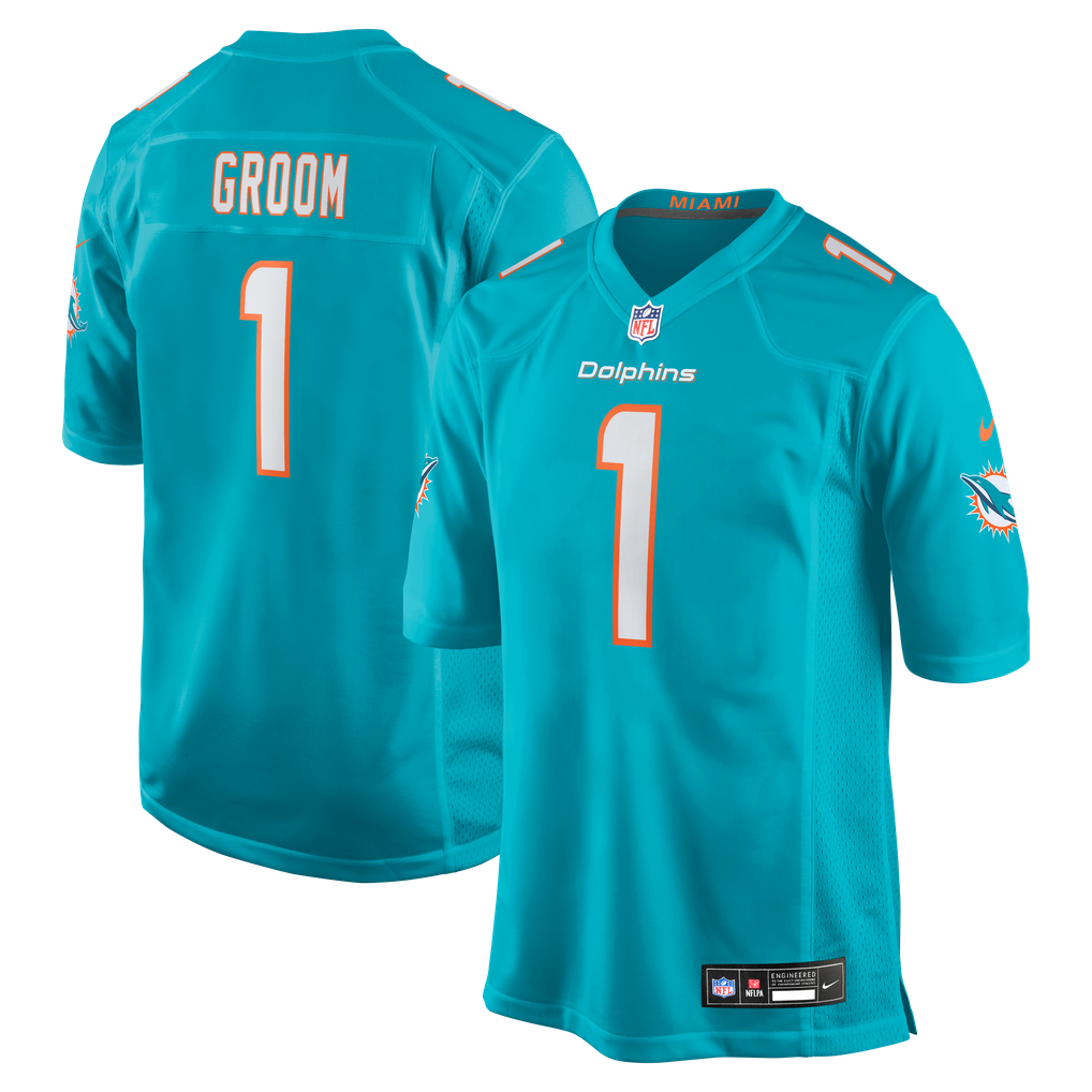 Men's Miami Dolphins Number 1 Groom Aqua Game Jersey