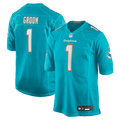 Men's Miami Dolphins Number 1 Groom Aqua Game Jersey