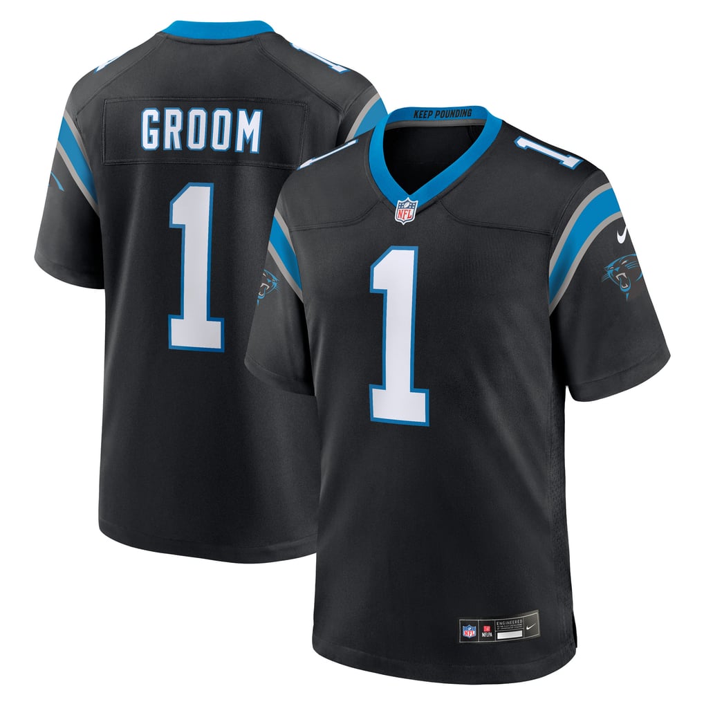 Men's Carolina Panthers Number 1 Groom Black Game Jersey