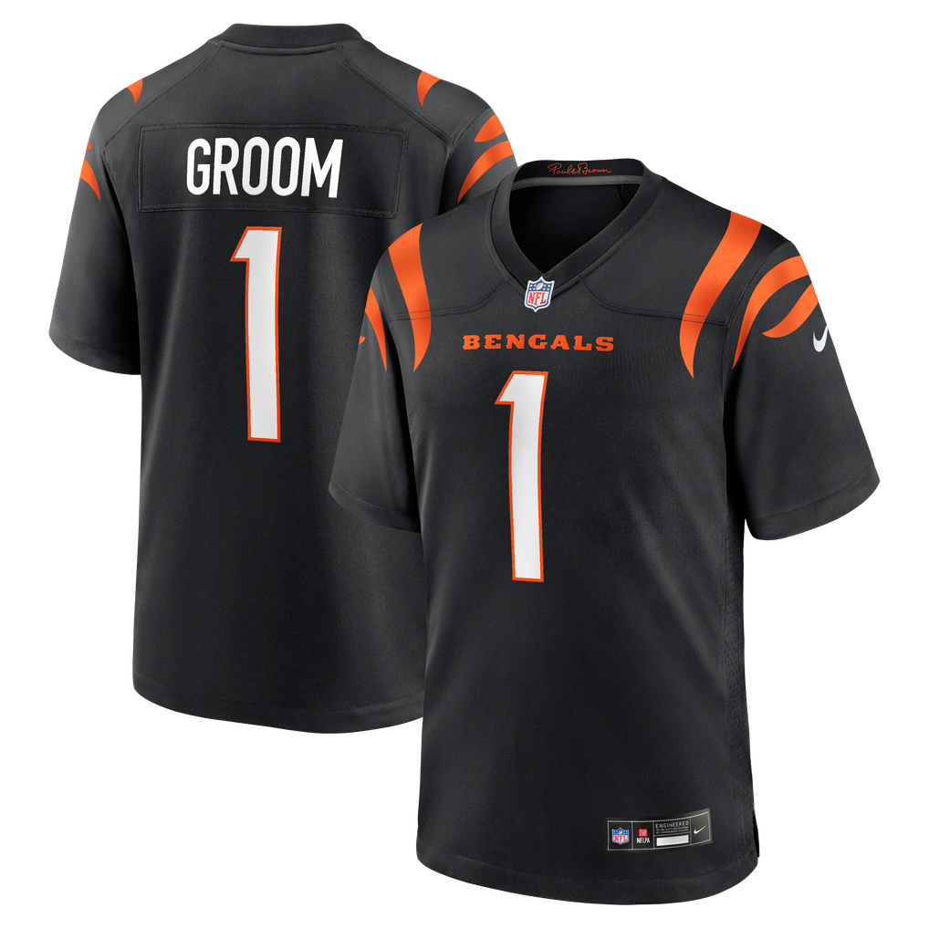 Men's Cincinnati Bengals Number 1 Groom Black Game Jersey