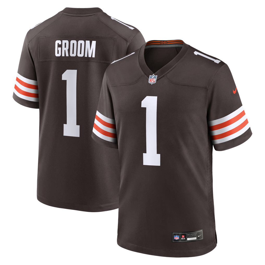 Men's Cleveland Browns Number 1 Groom Brown Game Jersey