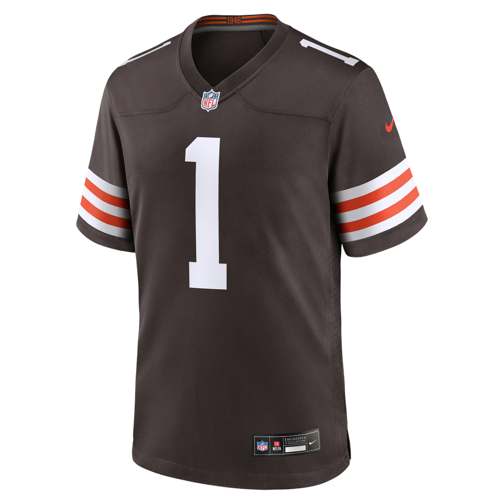 Men's Cleveland Browns Number 1 Groom Brown Game Jersey