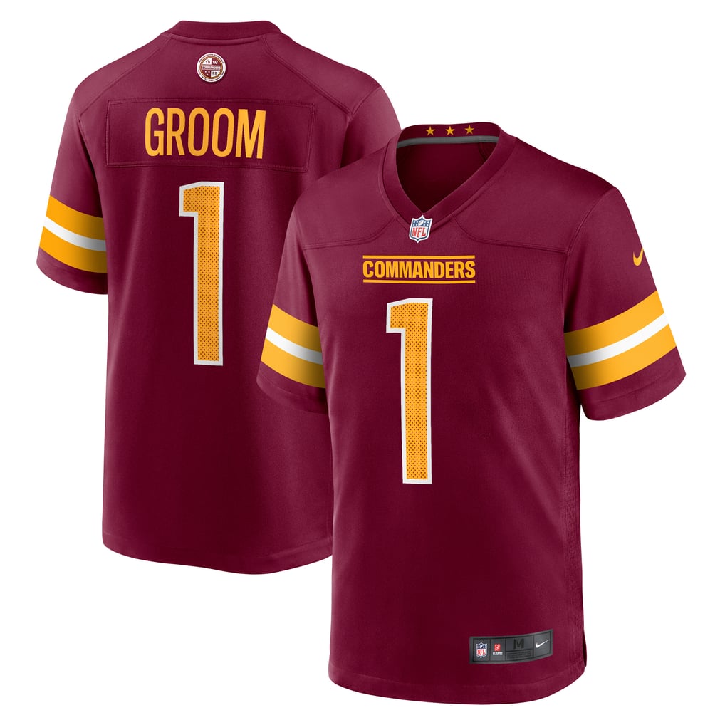 Men's Washington Commanders Number 1 Groom Burgundy Game Jersey