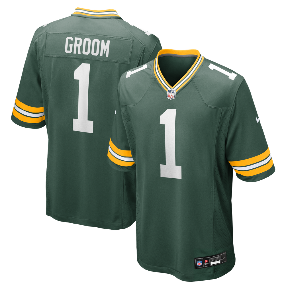 Men's Green Bay Packers Number 1 Groom Green Game Jersey