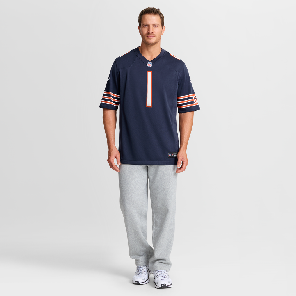 Men's Chicago Bears Number 1 Groom Navy Game Jersey