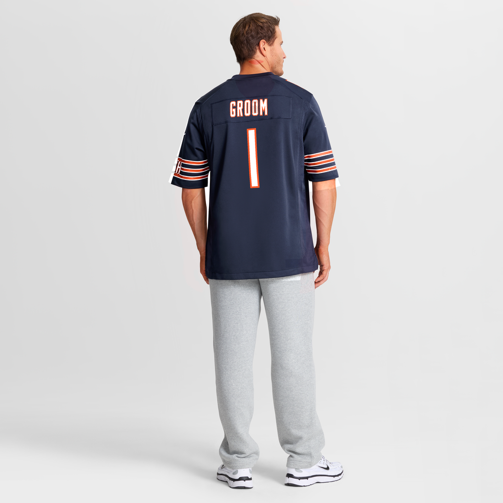Men's Chicago Bears Number 1 Groom Navy Game Jersey