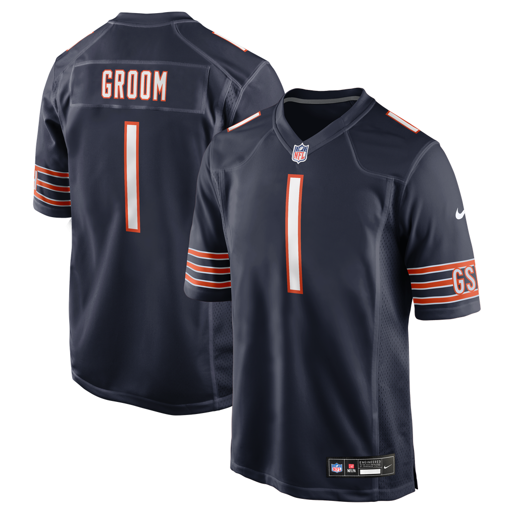 Men's Chicago Bears Number 1 Groom Navy Game Jersey