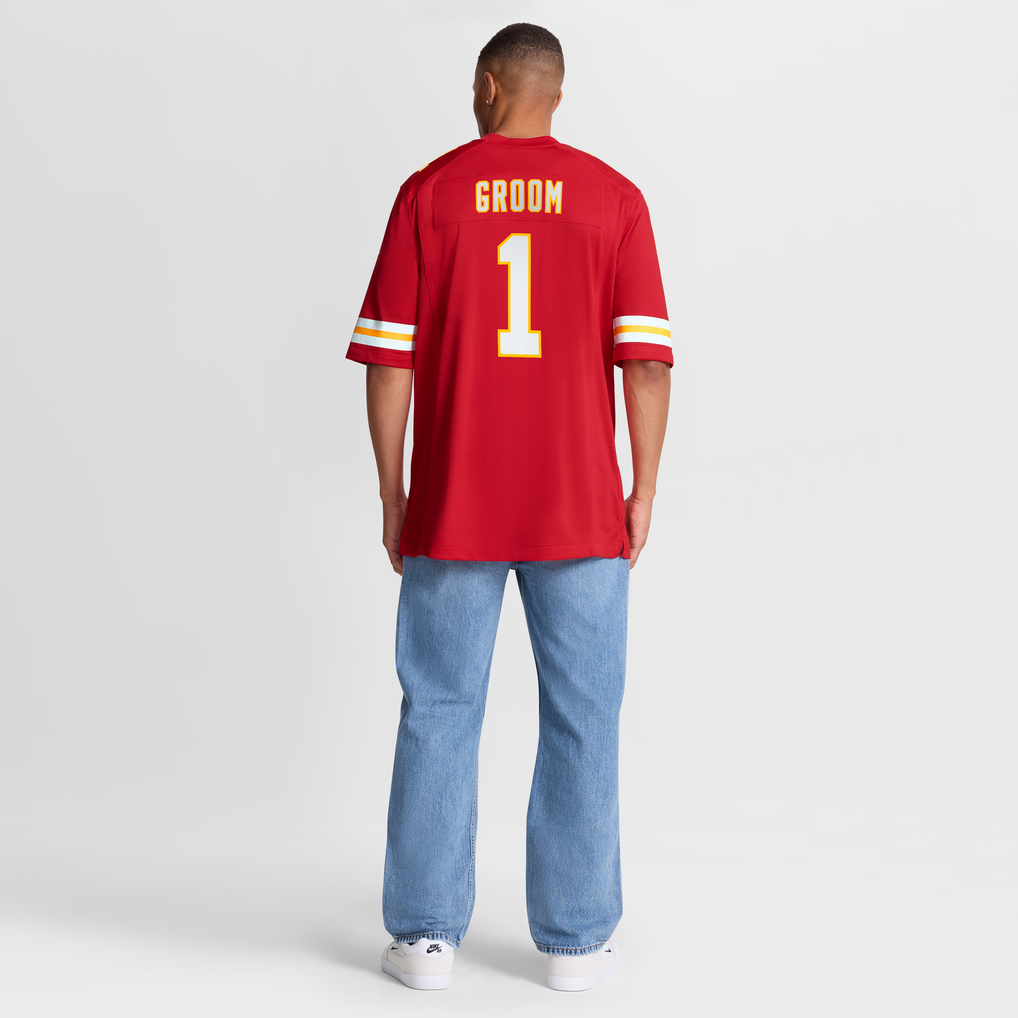 Men's Kansas City Chiefs Number 1 Groom Red Game Jersey