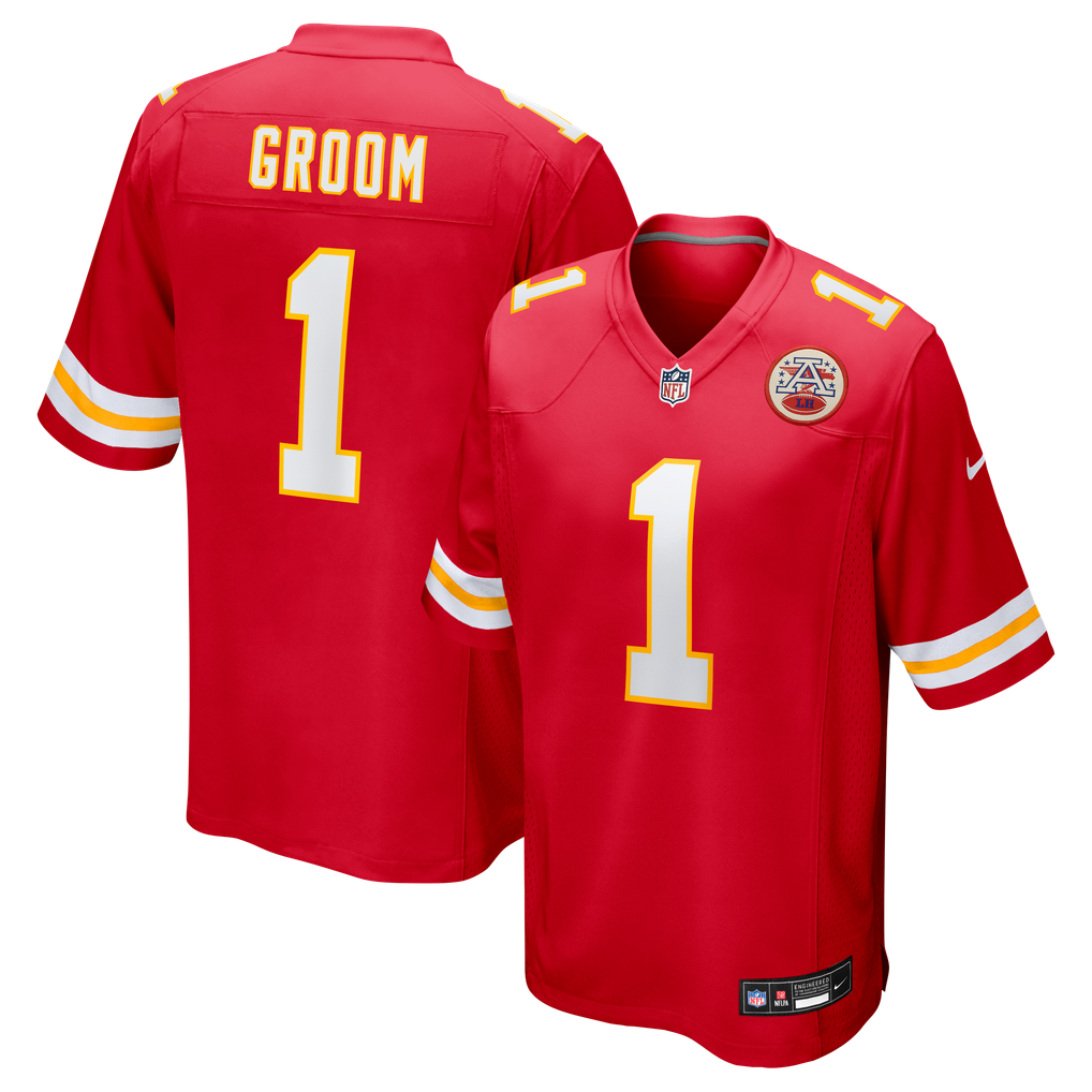 Men's Kansas City Chiefs Number 1 Groom Red Game Jersey