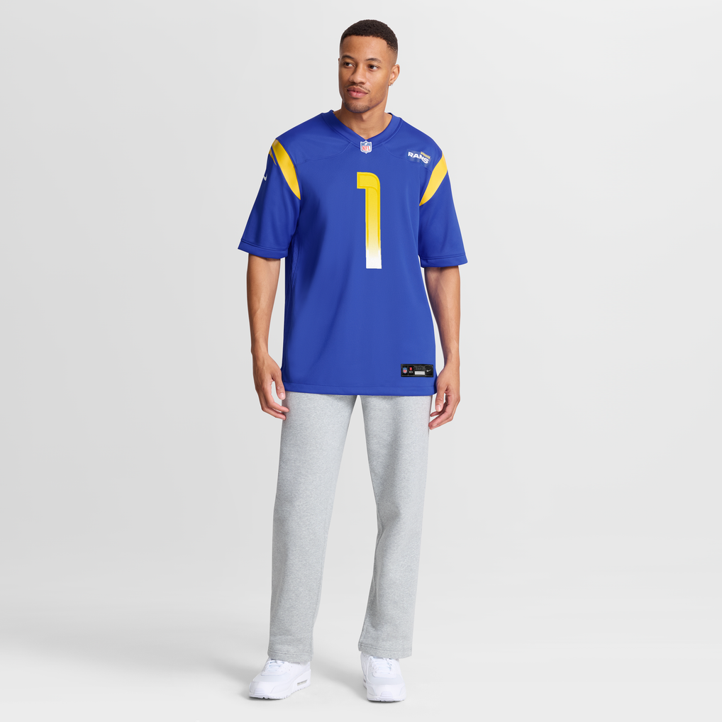 Men's Los Angeles Rams Number 1 Groom Royal Game Jersey