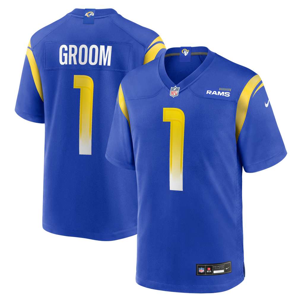 Men's Los Angeles Rams Number 1 Groom Royal Game Jersey