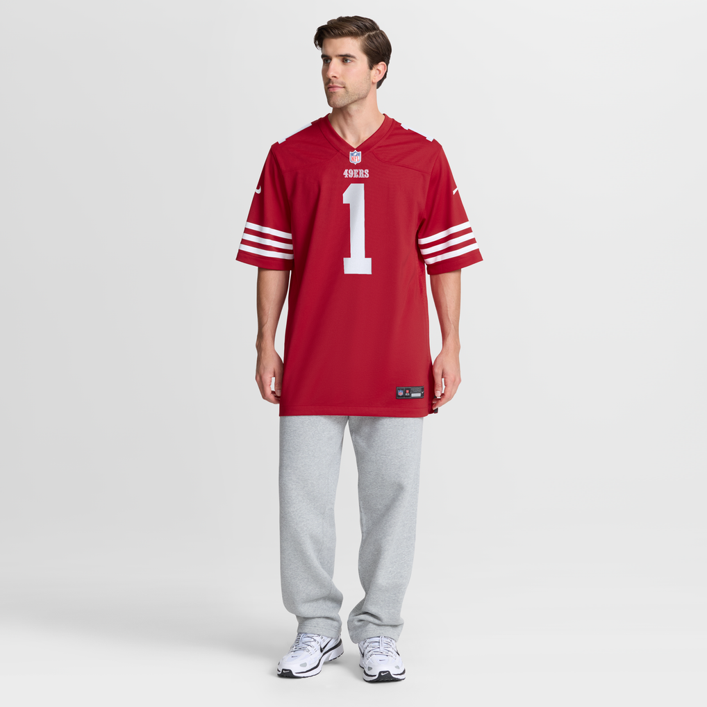 Men's San Francisco 49ers Number 1 Groom Scarlet Game Jersey