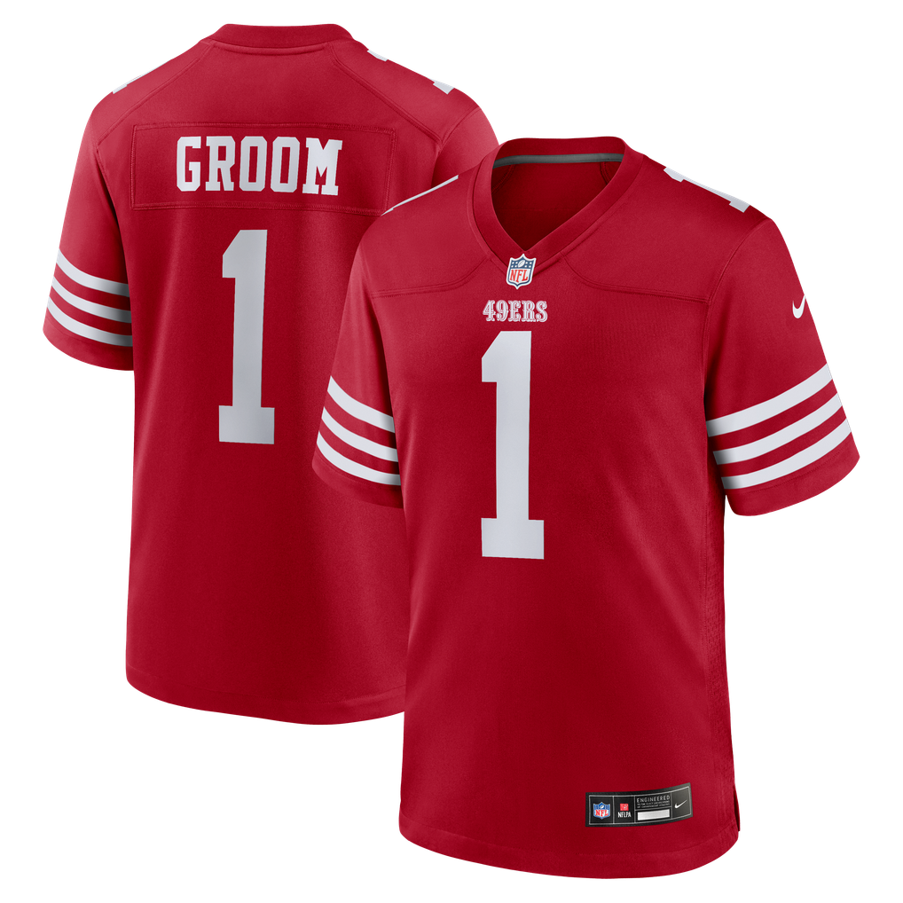 Men's San Francisco 49ers Number 1 Groom Scarlet Game Jersey