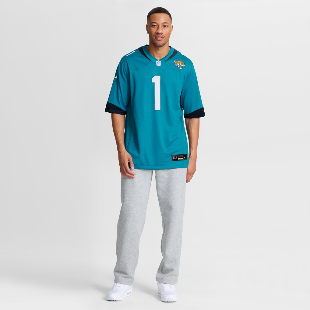Men's Jacksonville Jaguars Number 1 Groom Teal Game Jersey