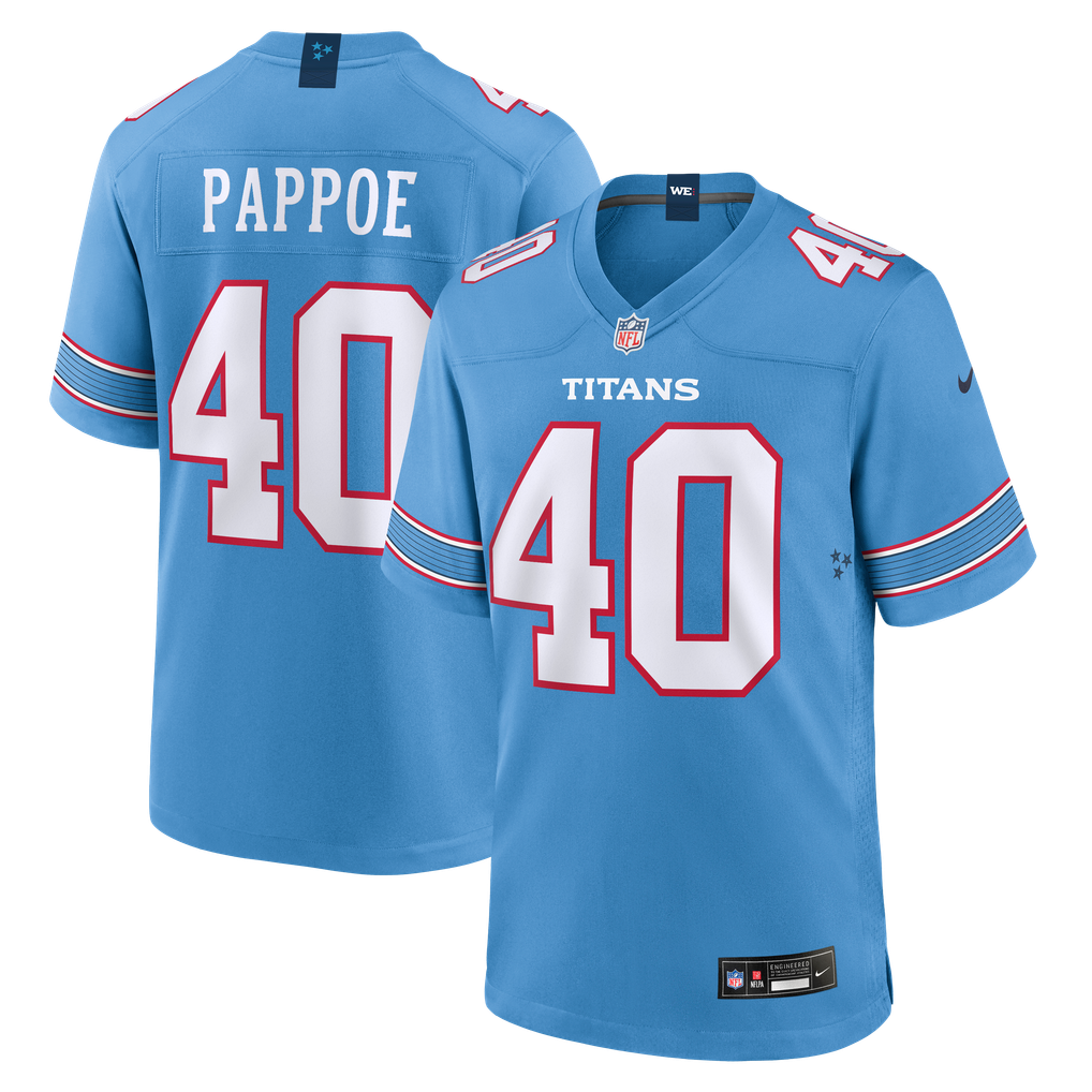 Men's Tennessee Titans Owen Pappoe Light Blue Team Game Jersey